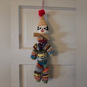 Vintage Fabric Clown Door Hanging — Multicolor